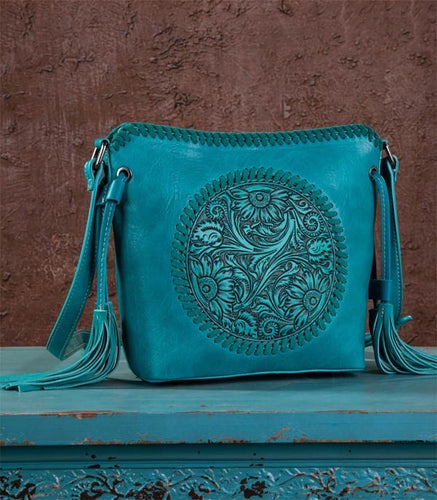 Tooled saddle bag- turquoise