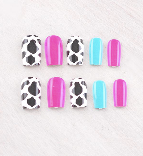 Western nail set -pink and teal cowgirl