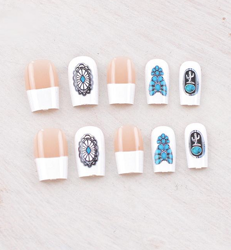 Western nail set -turquoise squash blossom