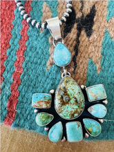 Load image into Gallery viewer, “Lady Blossom” HANDCRAFTED STERLING SILVER &amp; TURQUOISE CLUSTER PENDANT