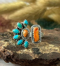 Load image into Gallery viewer, HANDMADE STERLING SILVER KINGMAN TURQUOISE WITH ORANGE MOJAVE