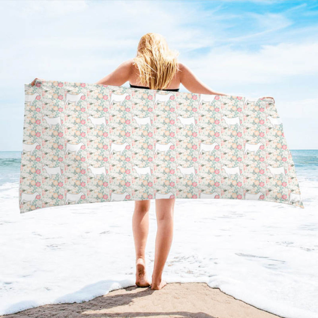 Floral white heifer beach towel