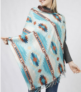 Aztec multi wear poncho-turquoise