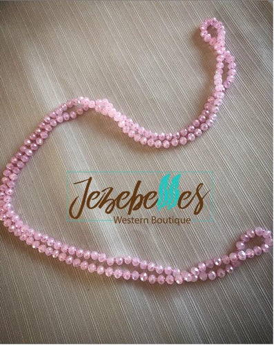 Long Sparkle Beaded  Necklace -light pink