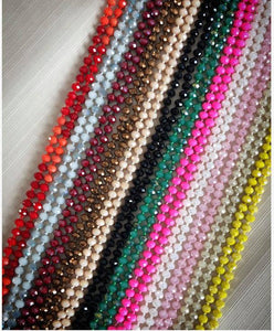 Long Sparkle Beaded  Necklace -light pink