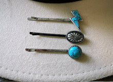 Load image into Gallery viewer, Hair pin set -turquoise &amp; silver