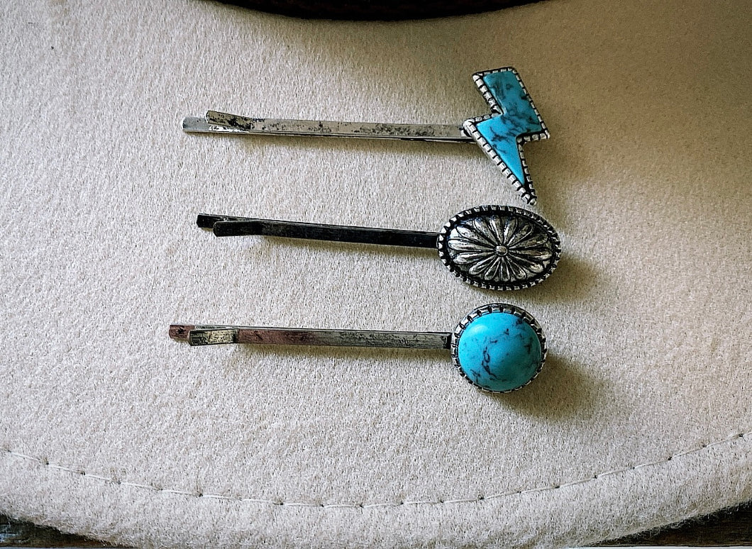 Hair pin set -turquoise & silver