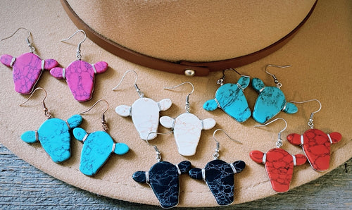 Stone cow earrings -multiple colours