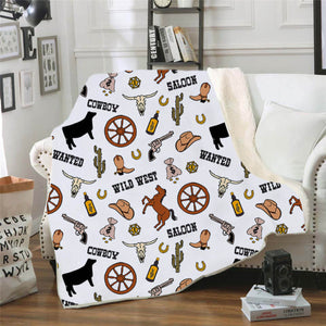 White cowboy-light fleece blanket