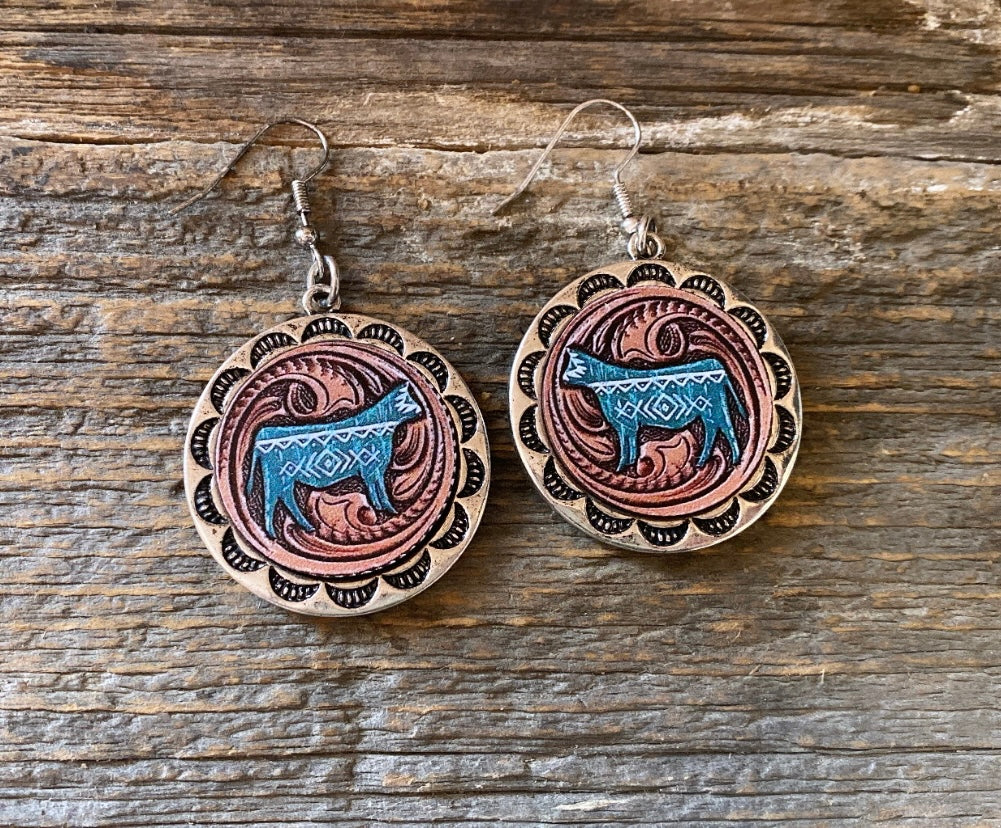 Tooled heifer earrings