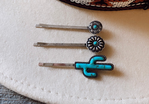 Hair pin set -turquoise & silver