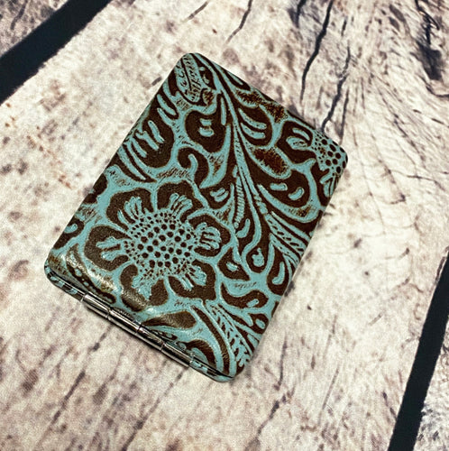 Tooled leather compact Mirror