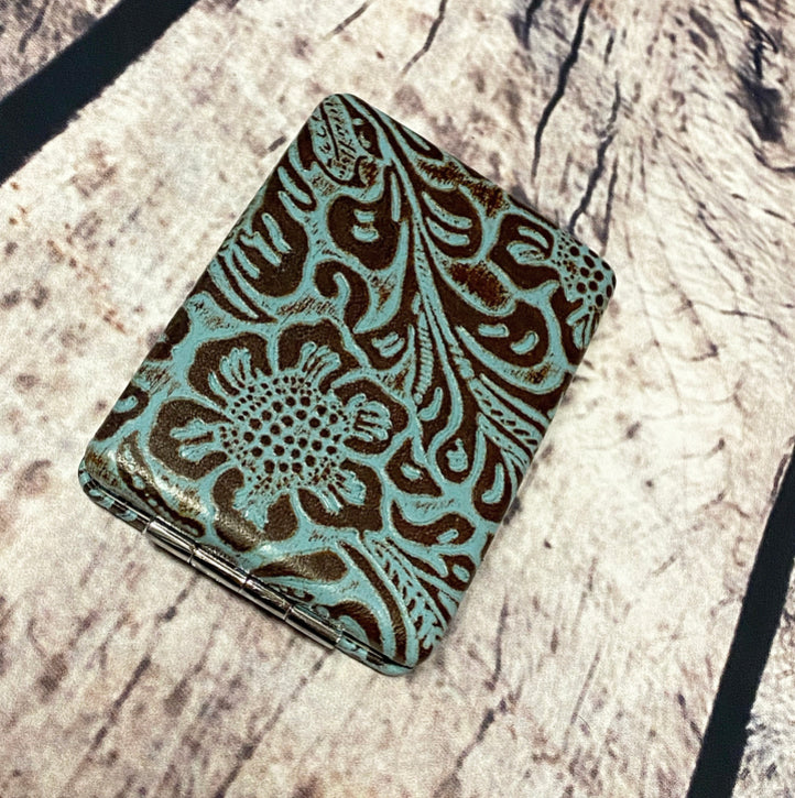 Tooled leather compact Mirror