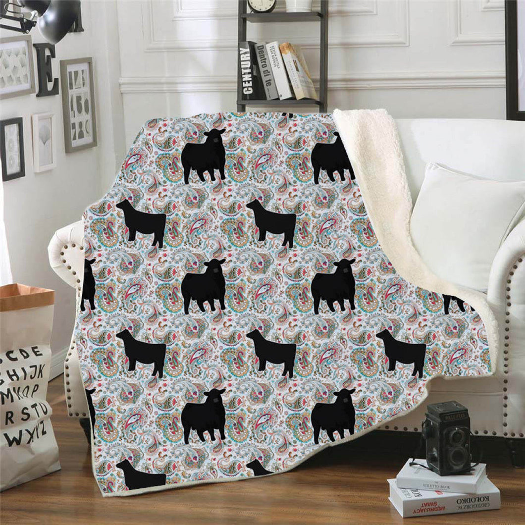 Paisley black heifer and bull -light fleece blankets multiple sizes)pre order)