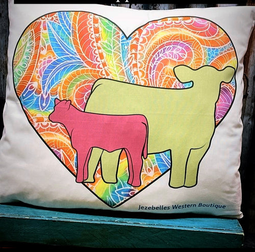 Heart collection-Cow calf neon paisley- Jezebelles exclusive pillow collection